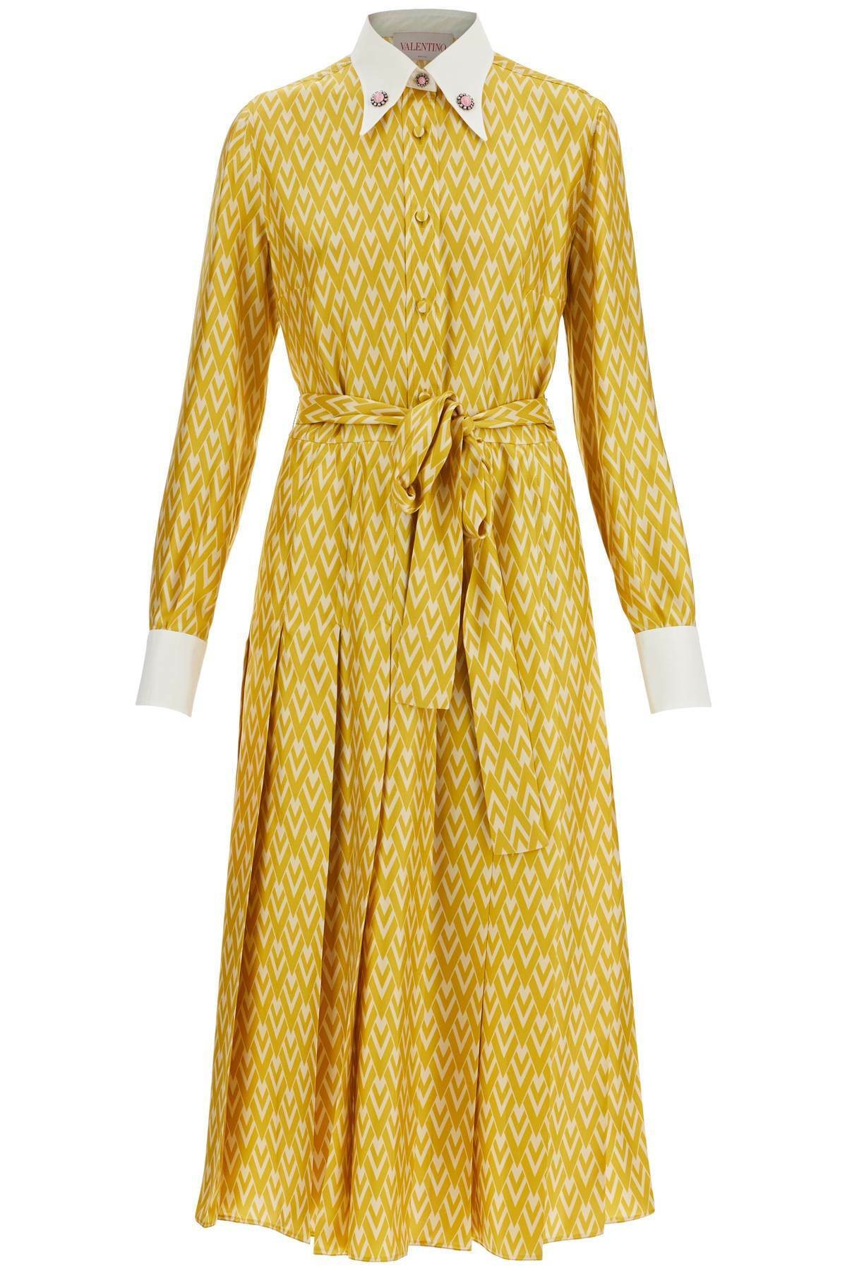 VALENTINO GARAVANI long yellow ochre silk dress with zig-zag pattern Yellow