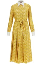 VALENTINO GARAVANI long yellow ochre silk dress with zig-zag pattern Yellow