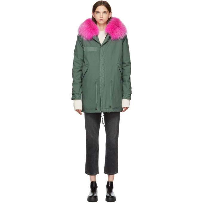 Photo: Mr and Mrs Italy Green and Pink Canvas Small Fur Hooded Parka