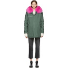 Mr and Mrs Italy Green and Pink Canvas Small Fur Hooded Parka