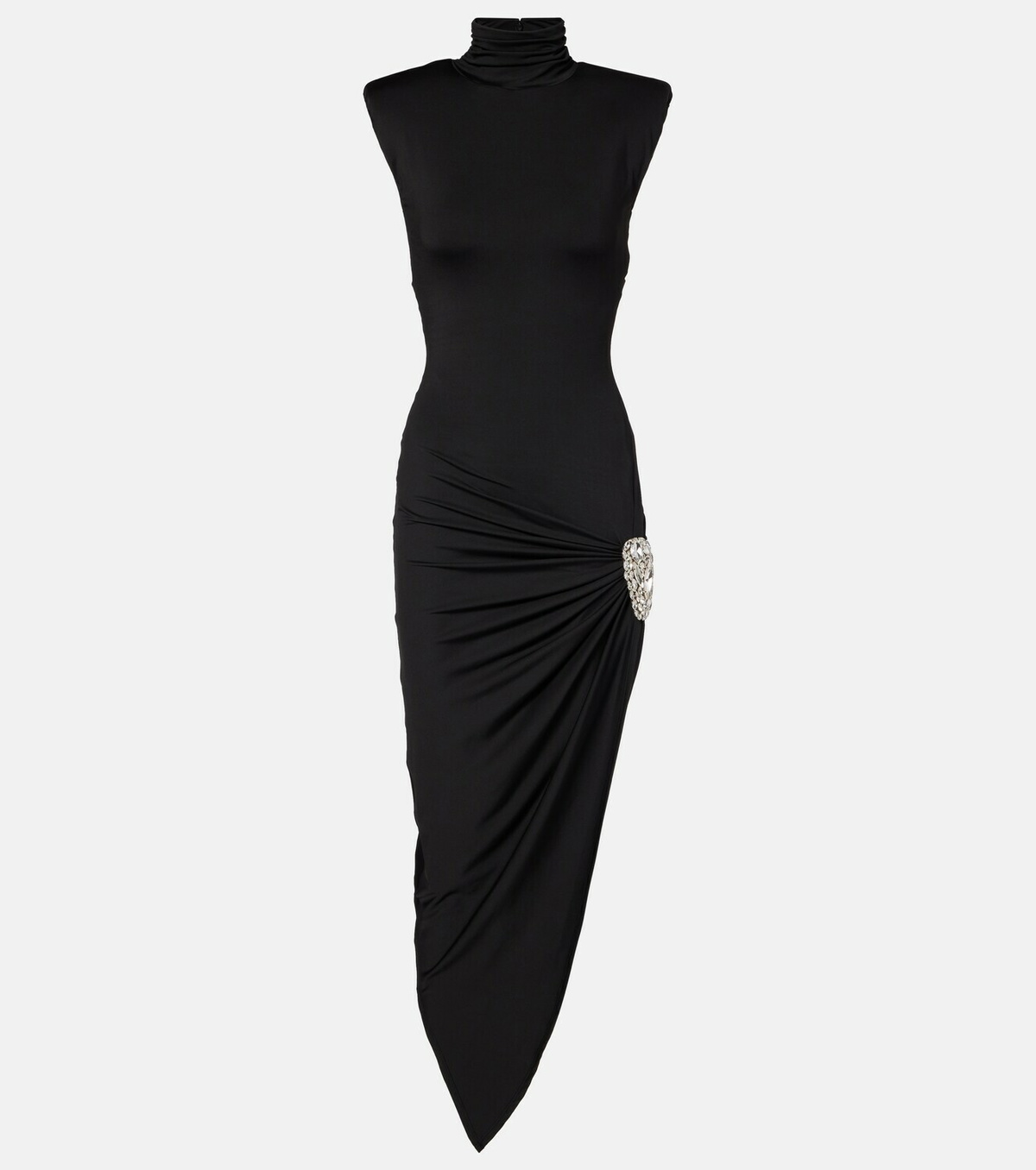 Area Asymmetric embellished jersey midi dress