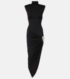 Area Asymmetric embellished jersey midi dress