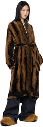 The Attico Brown Belted Faux-Fur Coat