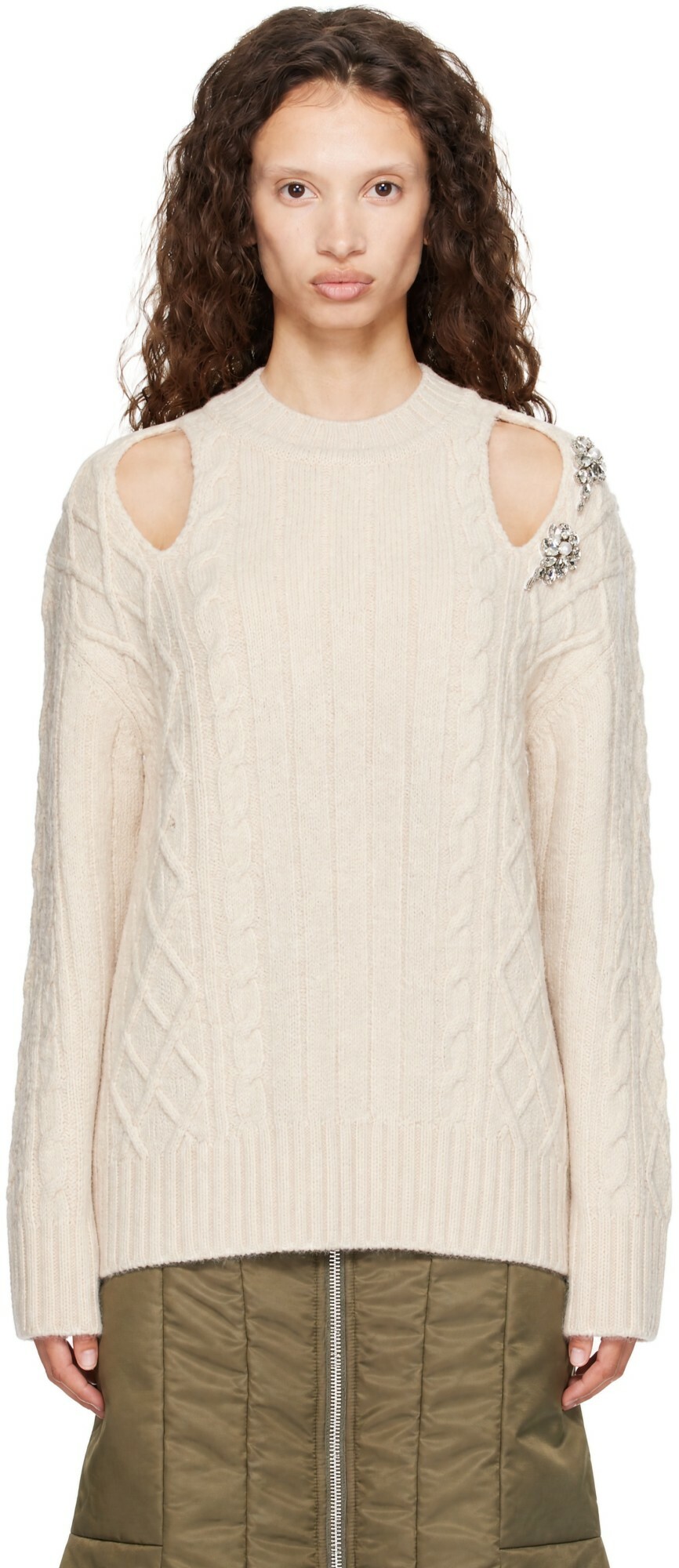 Simone Rocha Beige Cable Knit Slash Sweater
