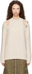 Simone Rocha Beige Cable Knit Slash Sweater