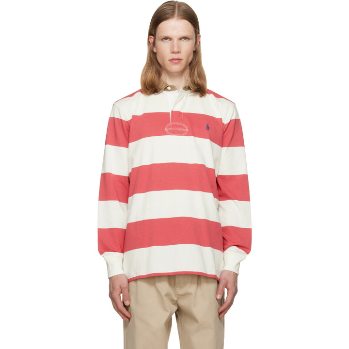 Photo: Polo Ralph Lauren White & Pink Classic Fit Khaki-Collar Rugby Shirt