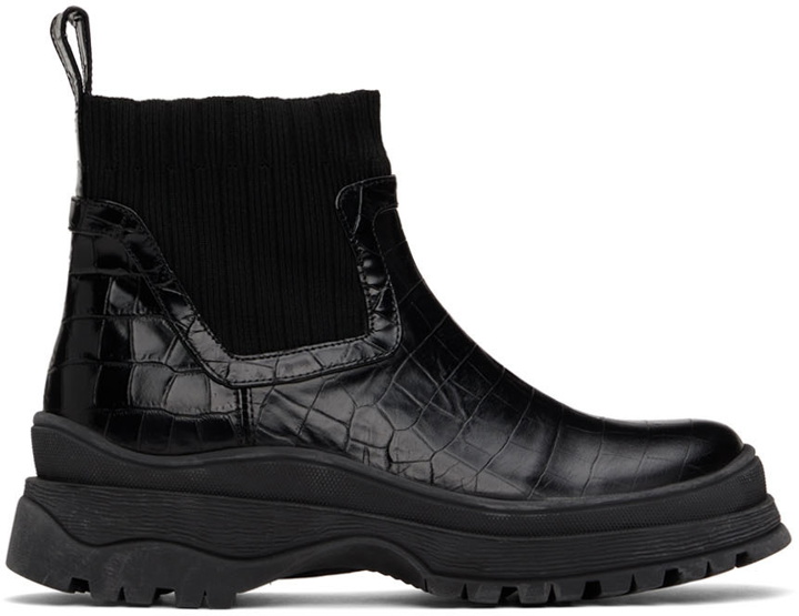 Photo: Staud Black Croc-Embossed Bow Boots