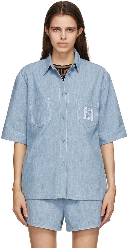 Photo: Fendi Blue Chambray 'Forever Fendi' Short Sleeve Shirt