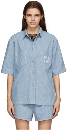 Fendi Blue Chambray 'Forever Fendi' Short Sleeve Shirt