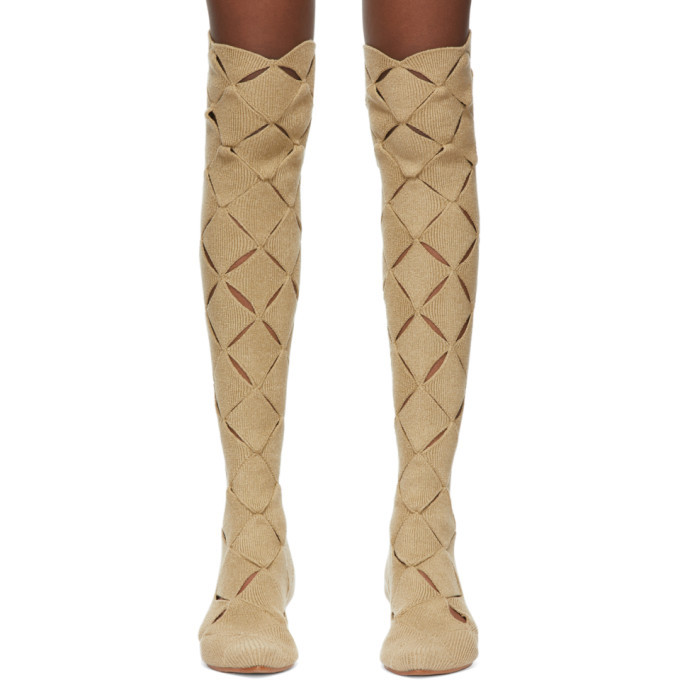 ISA BOULDER SSENSE Exclusive Beige Thigh-High Argyle Boots
