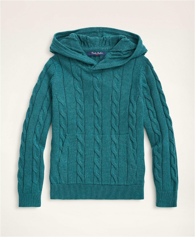 Photo: Brooks Brothers Boys Cotton Cable-Knit Hoodie Sweater | Teal Heather