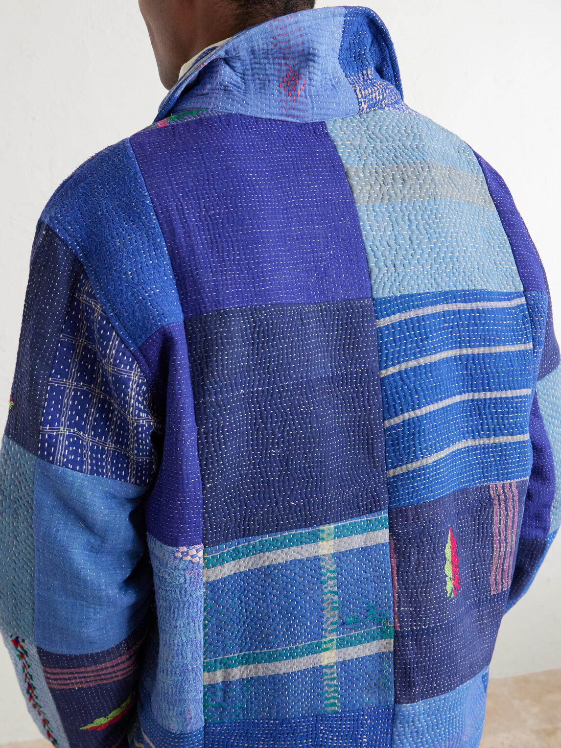 Kartik Research - Kantha Patchwork Embroidered Cotton Jacket - Blue