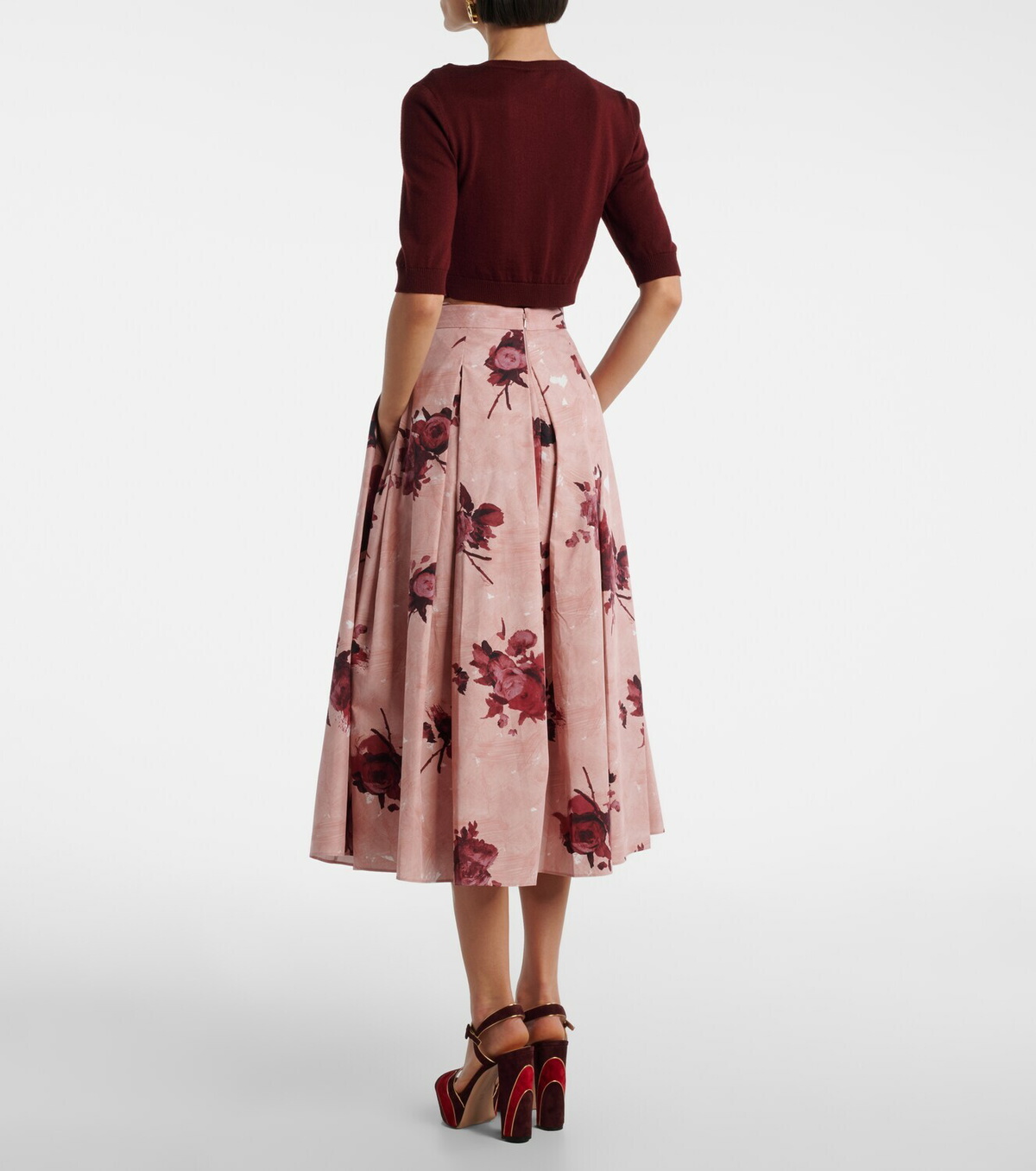 Erdem Floral pleated cotton poplin midi skirt