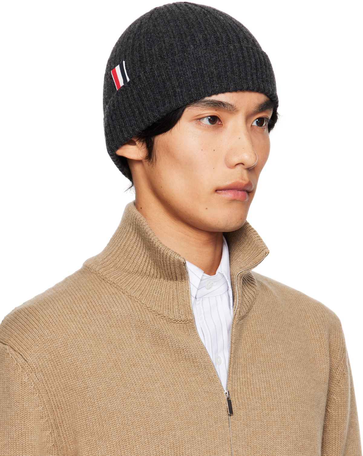 Thom Browne Gray Cashmere 4-Bar Cuff Beanie