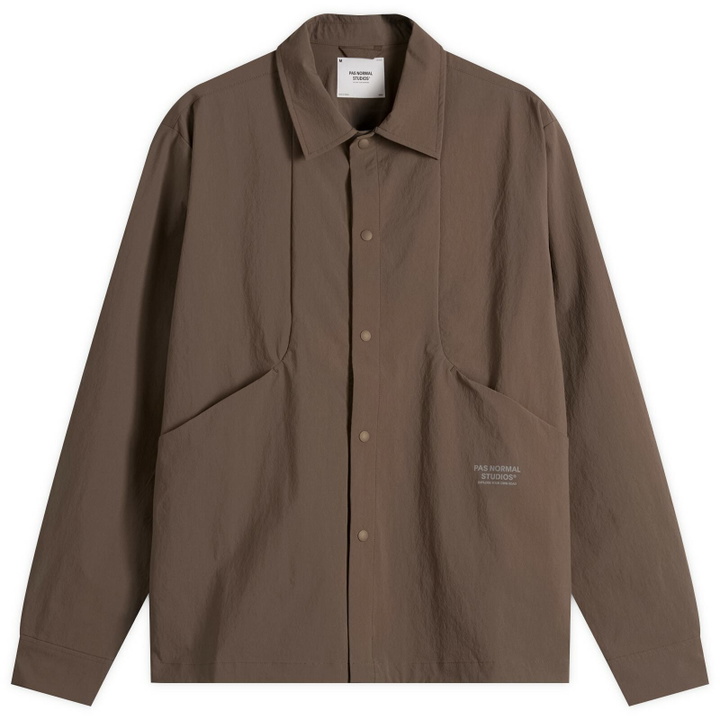 Photo: Pas Normal Studios Men's Off-Race Tech Overshirt in Ash Brown