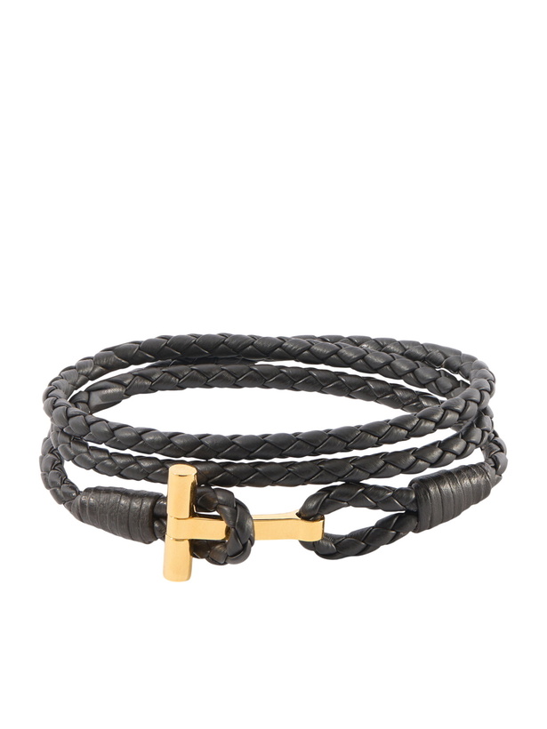 Photo: TOM FORD - Braided Leather and Gold-Plated Wrap Bracelet - Brown