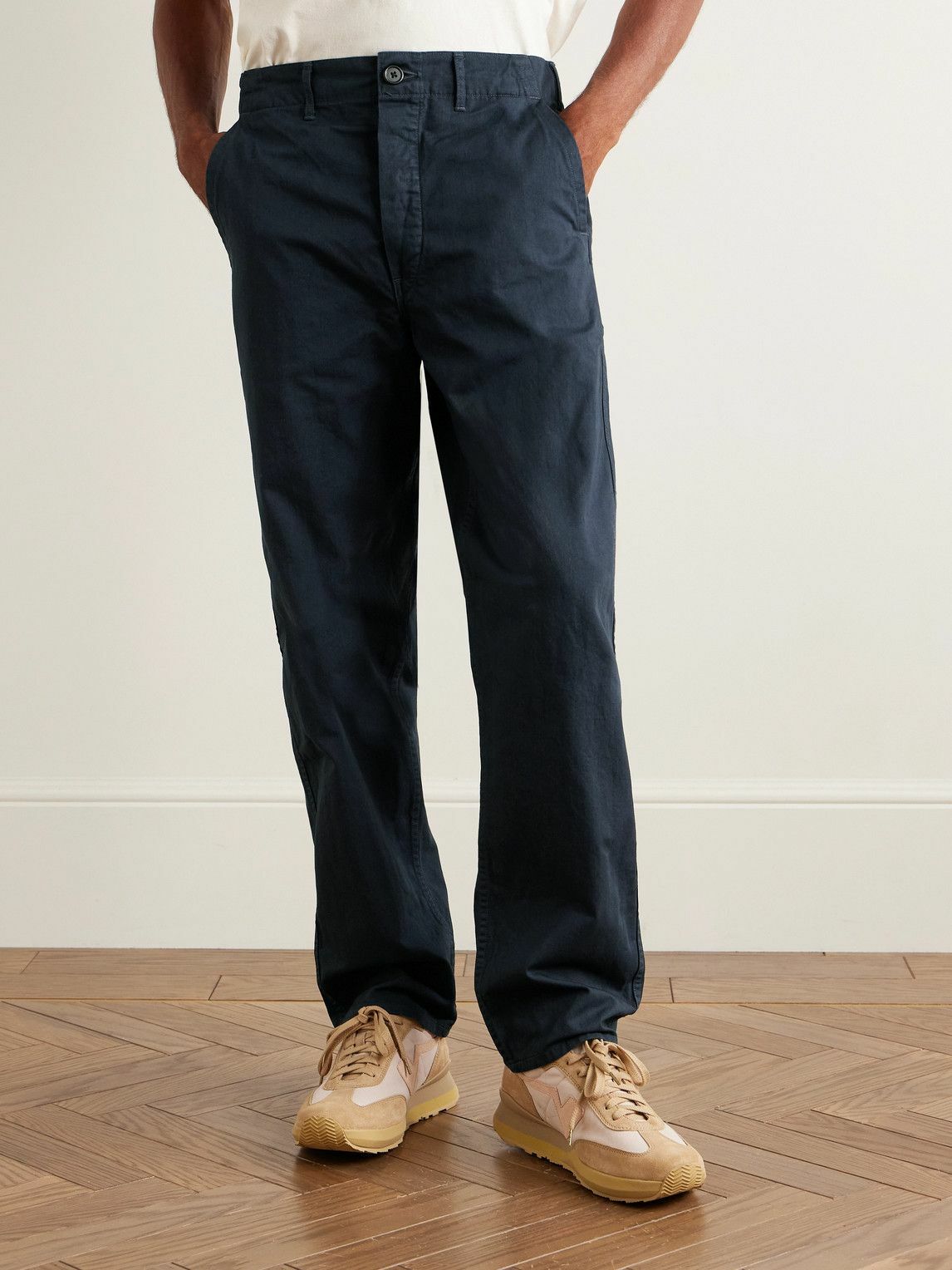OrSlow - Straight-Leg Herringbone Cotton Trousers - Blue