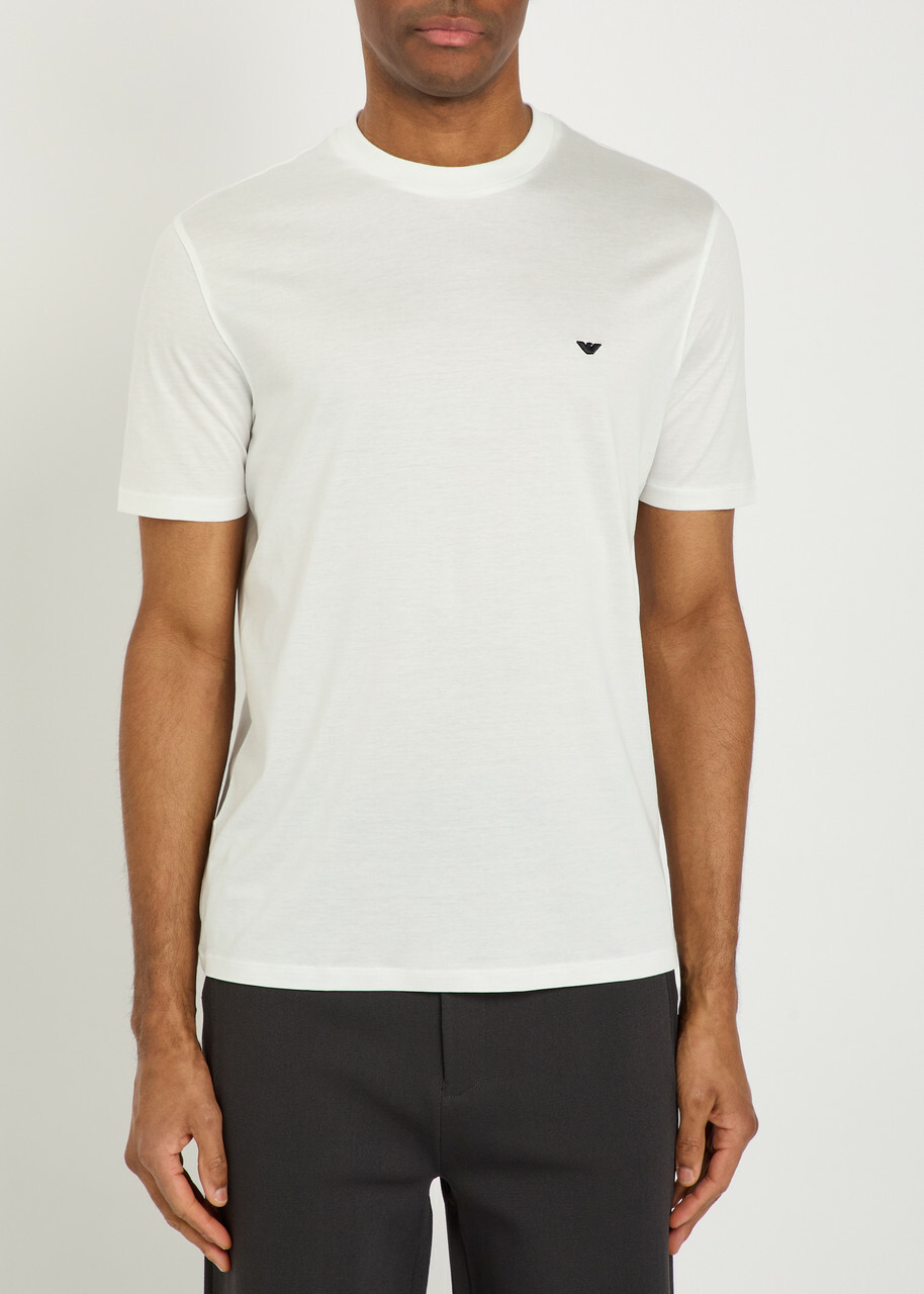 Emporio Armani Logo-embroidered Lyocell and Cotton-blend T-shirt White