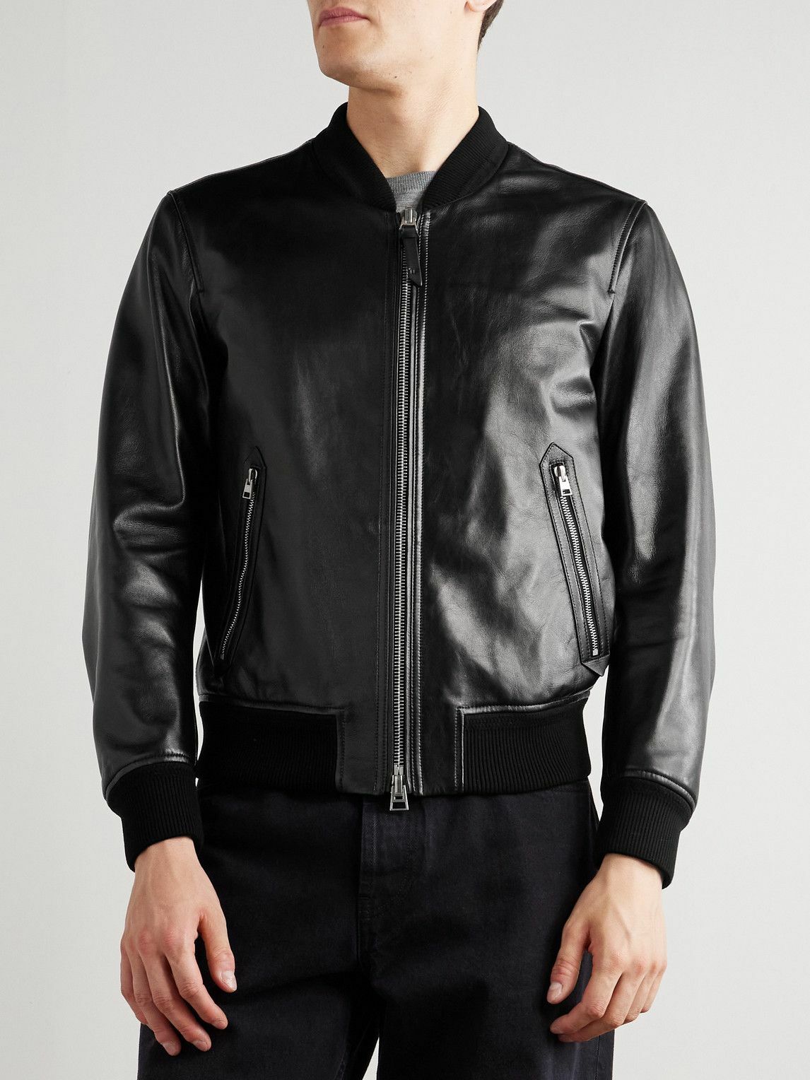 TOM FORD - Leather Bomber Jacket - Black TOM FORD