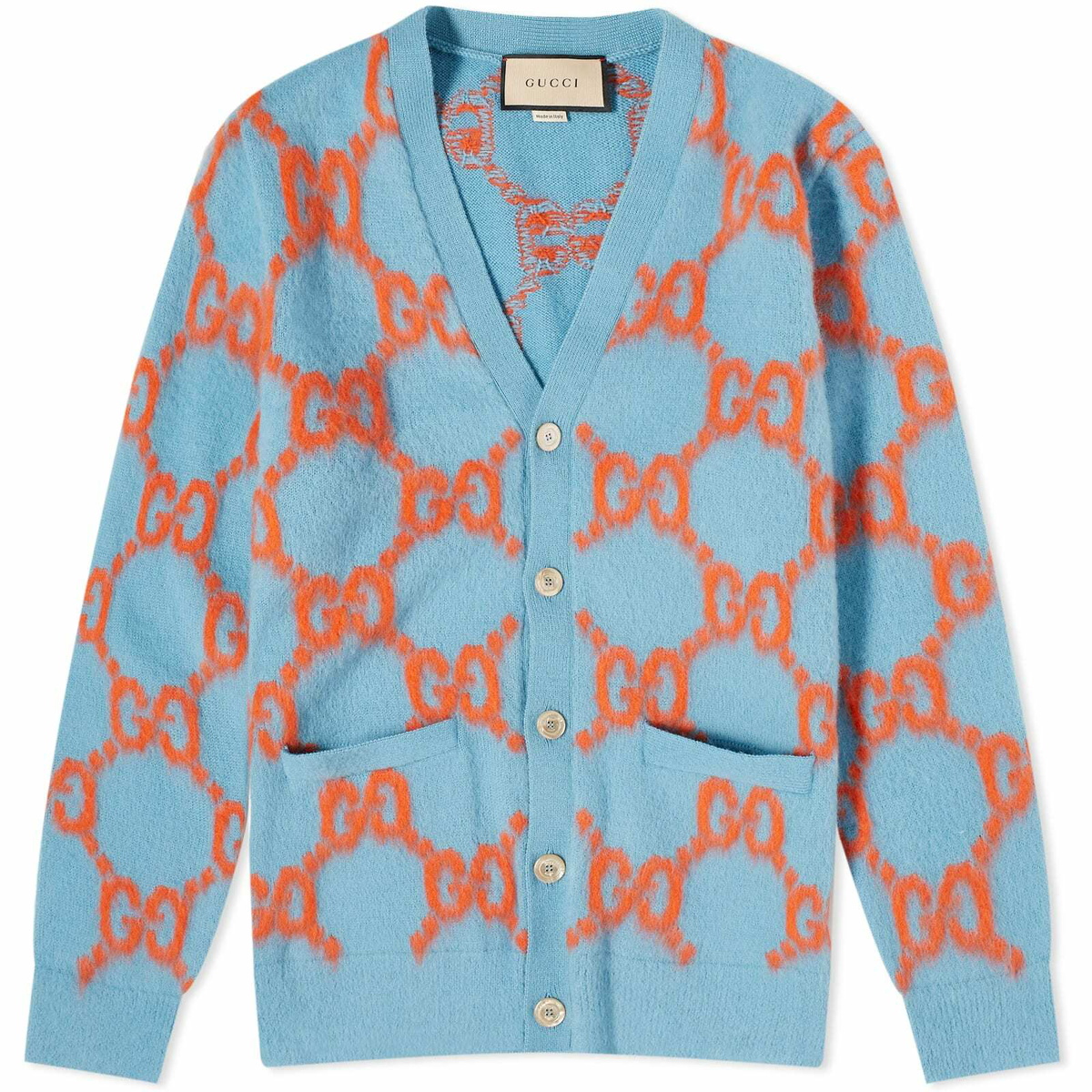 Gucci Men's Jumbo GG Knit Cardigan in Azure/Orange Gucci