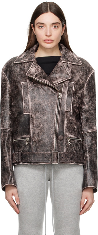 Photo: OPEN YY Brown Distressed Leather Jacket