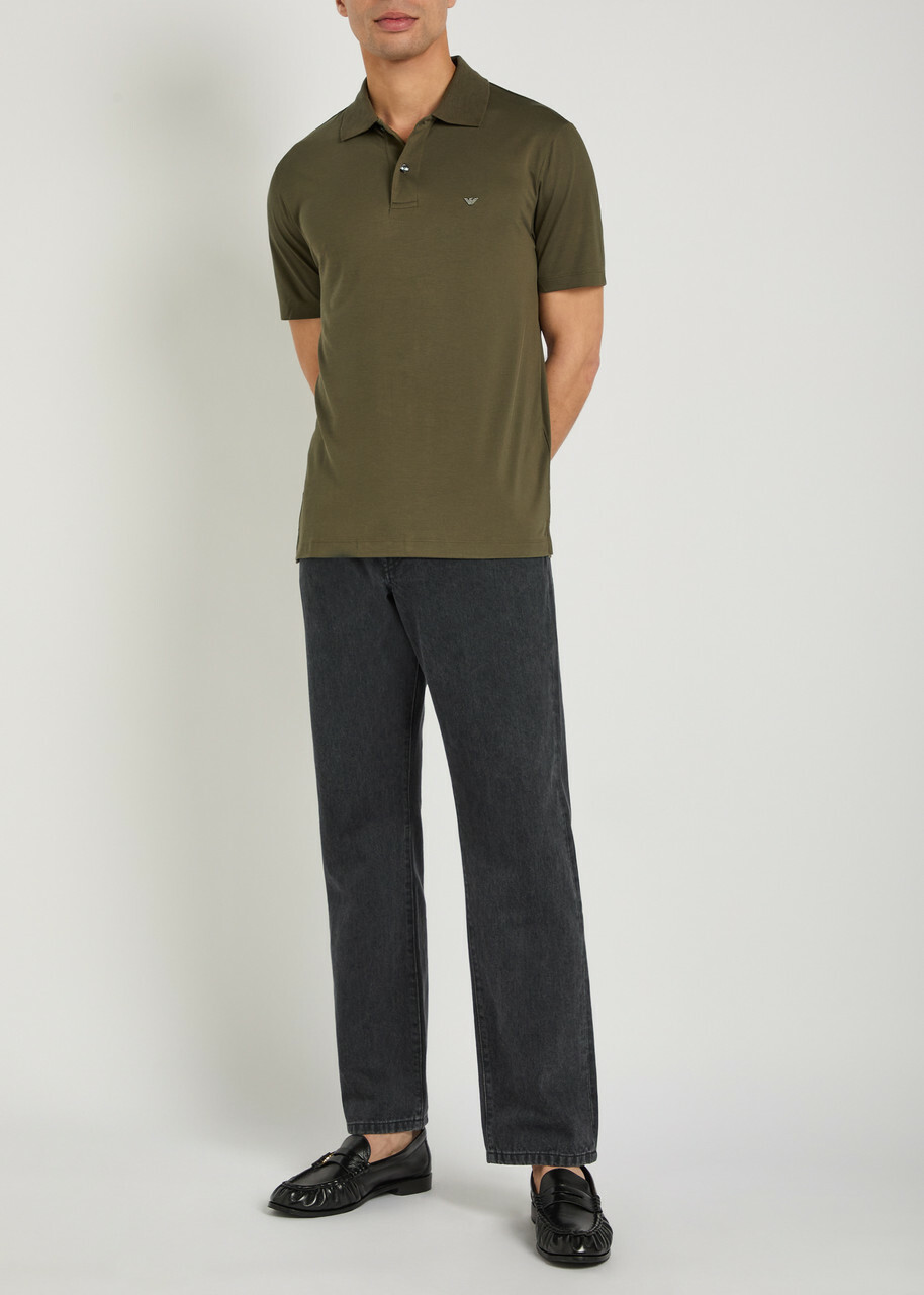 Emporio Armani Logo-embroidered Jersey Polo Shirt Brown