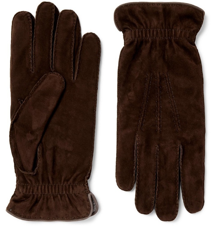 Photo: Brunello Cucinelli - Wool-Lined Suede Gloves - Brown
