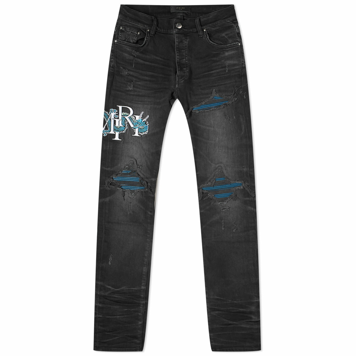 AMIRI Men's MX1 CNY Dragon Jeans in Faded Black