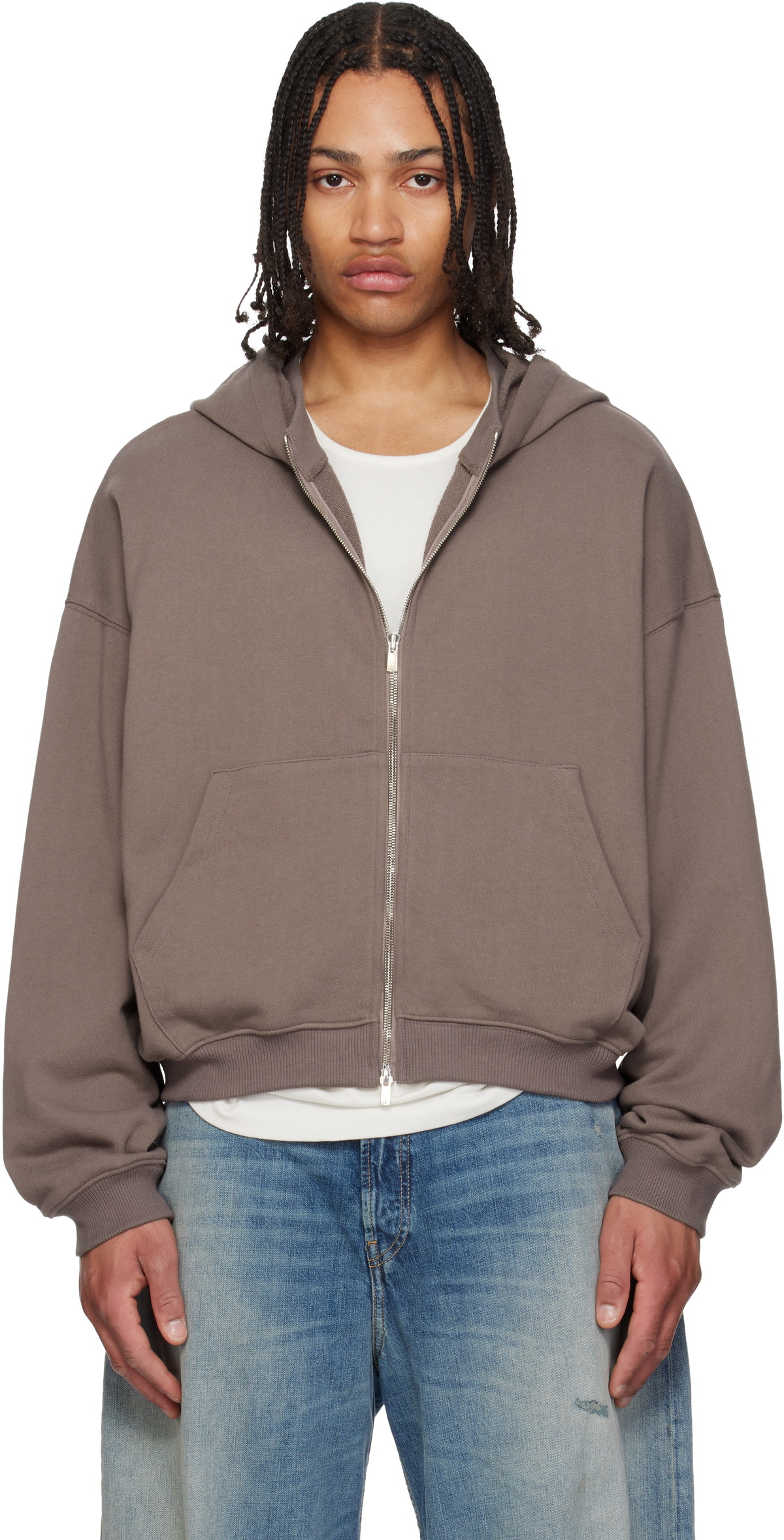 FFFPOSTALSERVICE Navy Round Hem Curved Zip-Up Hoodie FFFPOSTALSERVICE