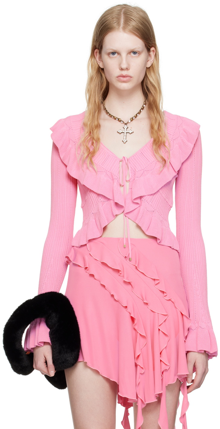 Blumarine Pink Ruffled Cardigan Blumarine