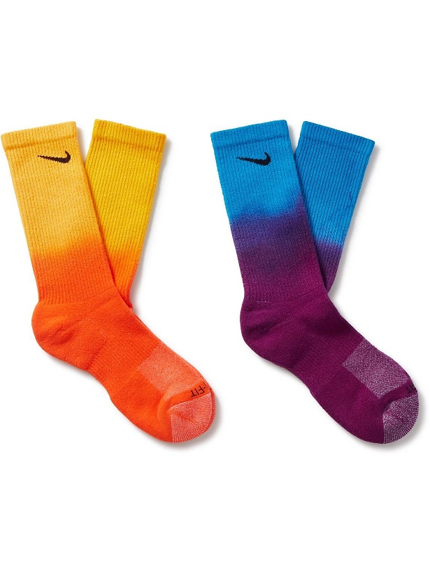 Photo: Nike - Two-Pack Everyday Cushioned Dip-Dyed Ribbed Dri-FIT Cotton-Blend Socks - Multi