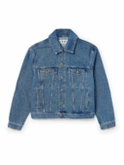 LOEWE - Anagram Leather-Trimmed Embroidered Denim Trucker Jacket - Blue