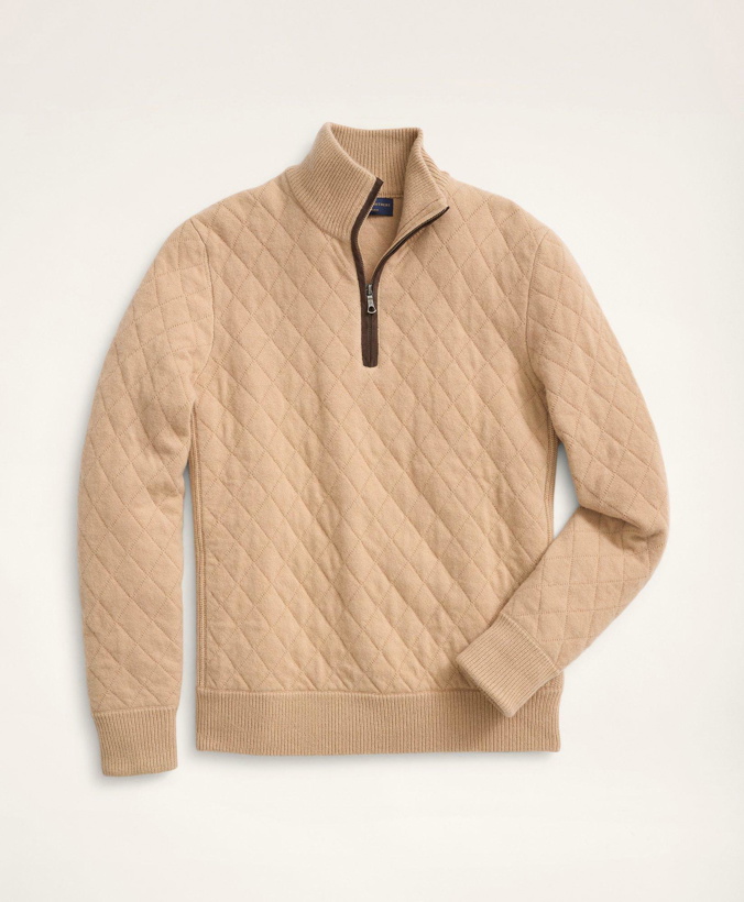 Photo: Brooks Brothers Men's Wool Cashmere Quilted Half-Zip Sweater | Camel