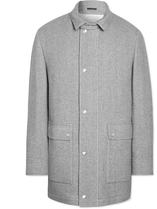 Photo: Brunello Cucinelli - Herringbone Wool and Cashmere-Blend Jacket with Detachable Liner - Gray