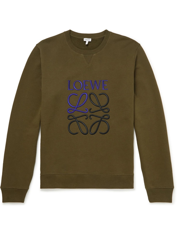 Photo: LOEWE - Logo-Embroidered Cotton-Jersey Sweatshirt - Green