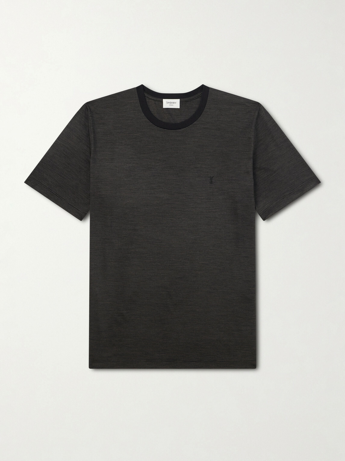 SAINT LAURENT - Logo-Embroidered Striped Cotton-Jersey T-Shirt - Black