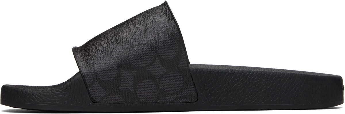 Coach 1941 Black Coated Canvas Pool Slides