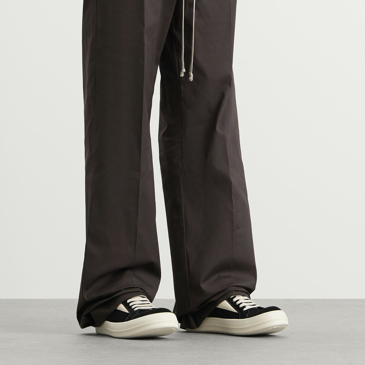 Rick Owens Men's Suede Vintage Sneaks in Black/Milk/Milk