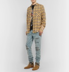 AMIRI - Logo-Appliquéd Distressed Checked Cotton and Linen-Blend Flannel Shirt - Yellow