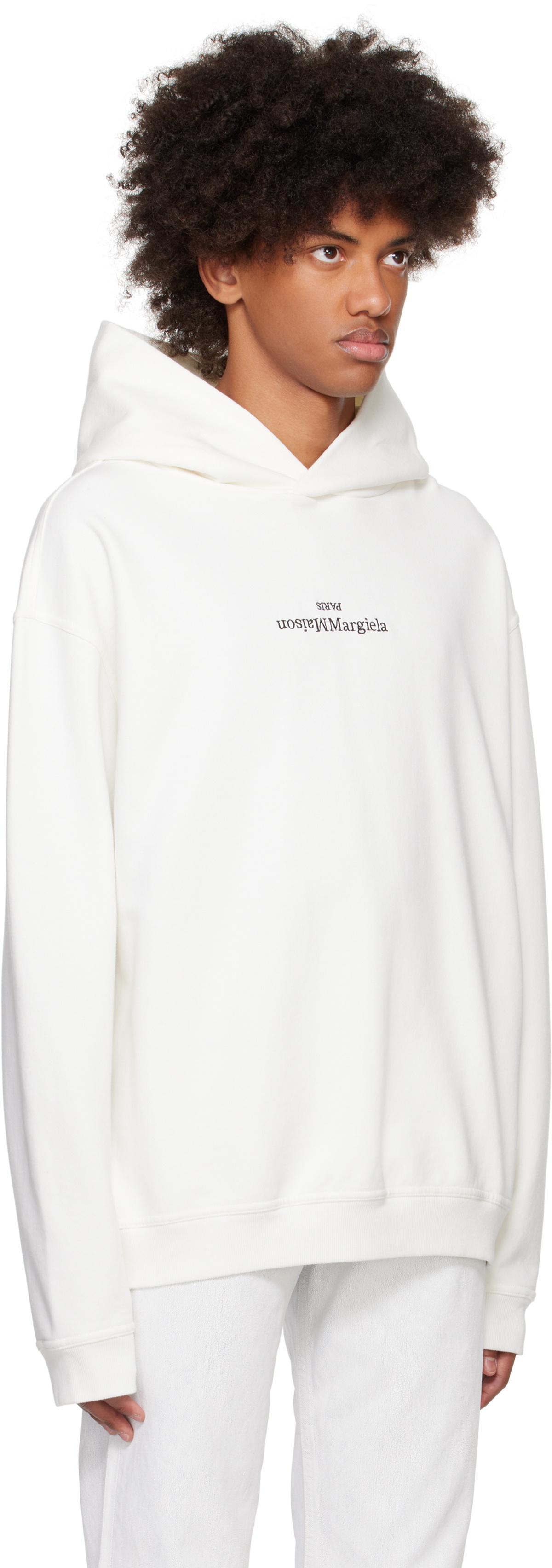 Maison Margiela White Embroidered Hoodie Maison Margiela