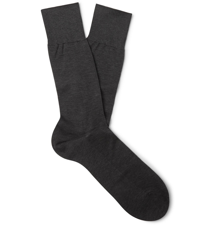 Photo: FALKE - No 9 Fil d'Ecosse Cotton-Blend Socks - Gray