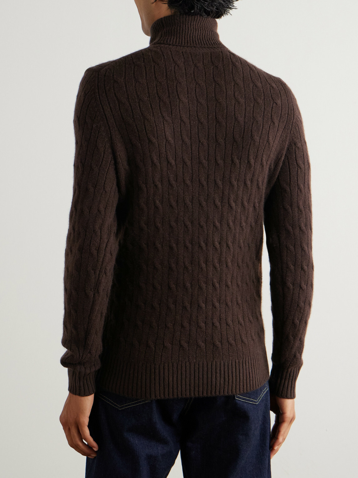 Allude - Slim-Fit Cable-Knit Cashmere-Blend Rollneck Sweater - Brown
