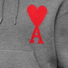 AMI Men's A Heart Knitted Popover Hoody in Heather Grey/Red