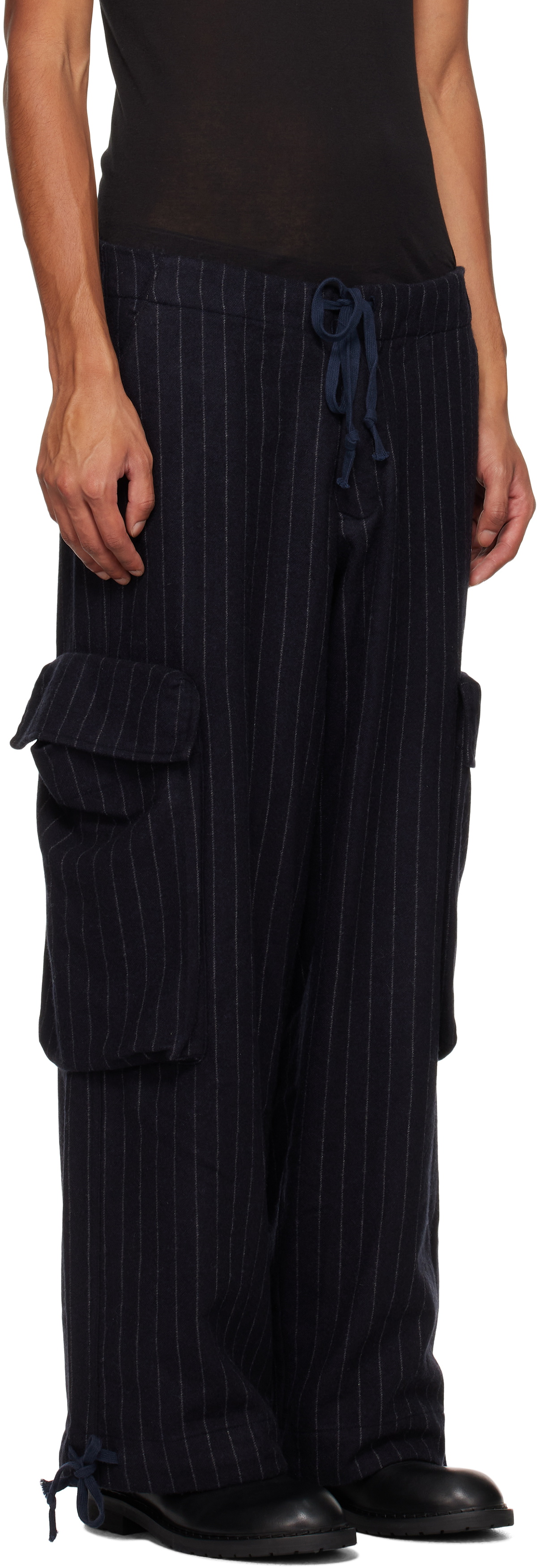Greg Lauren Navy Wide-Leg Cargo Pants
