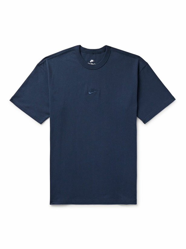 Photo: Nike - Sportswear Premium Essentials Logo-Embroidered Cotton-Jersey T-Shirt - Blue