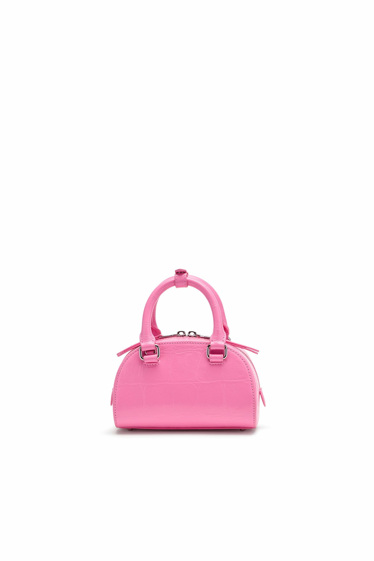 Diesel 1DR Dome-Mini bowling bag in croc-effect leather - Crossbody Bags Womens in Pink