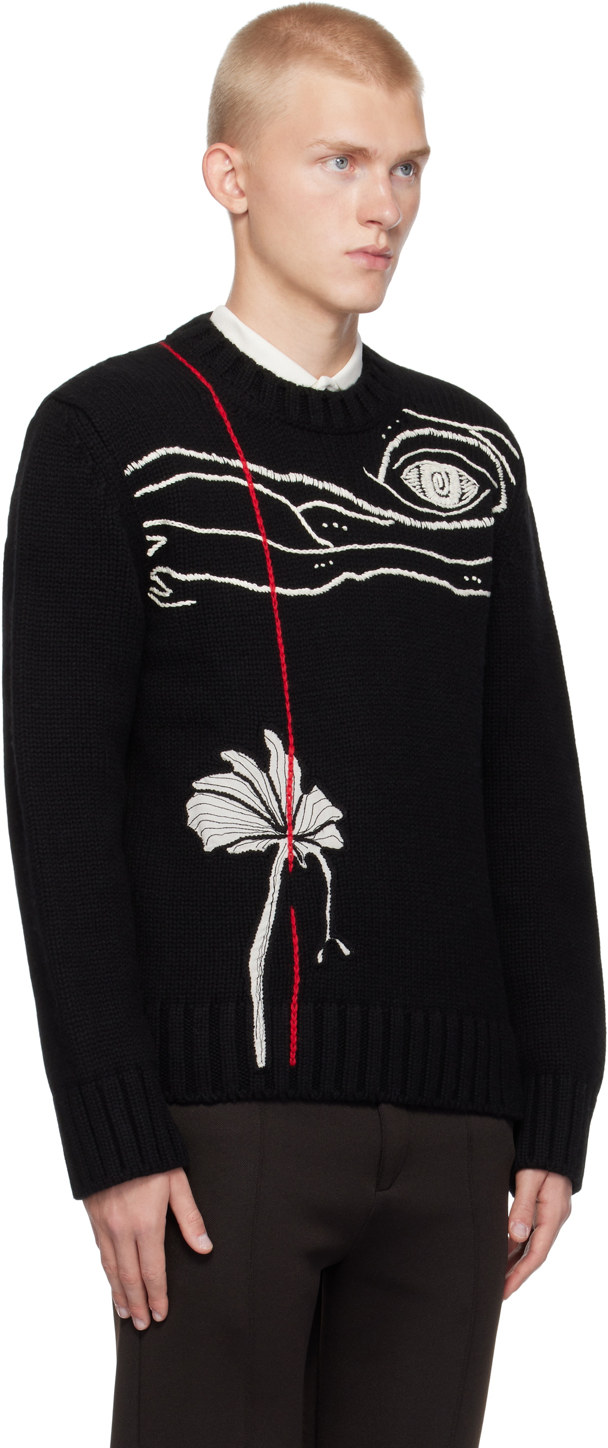 Ferragamo Black Embroidered Crewneck Sweater Salvatore Ferragamo