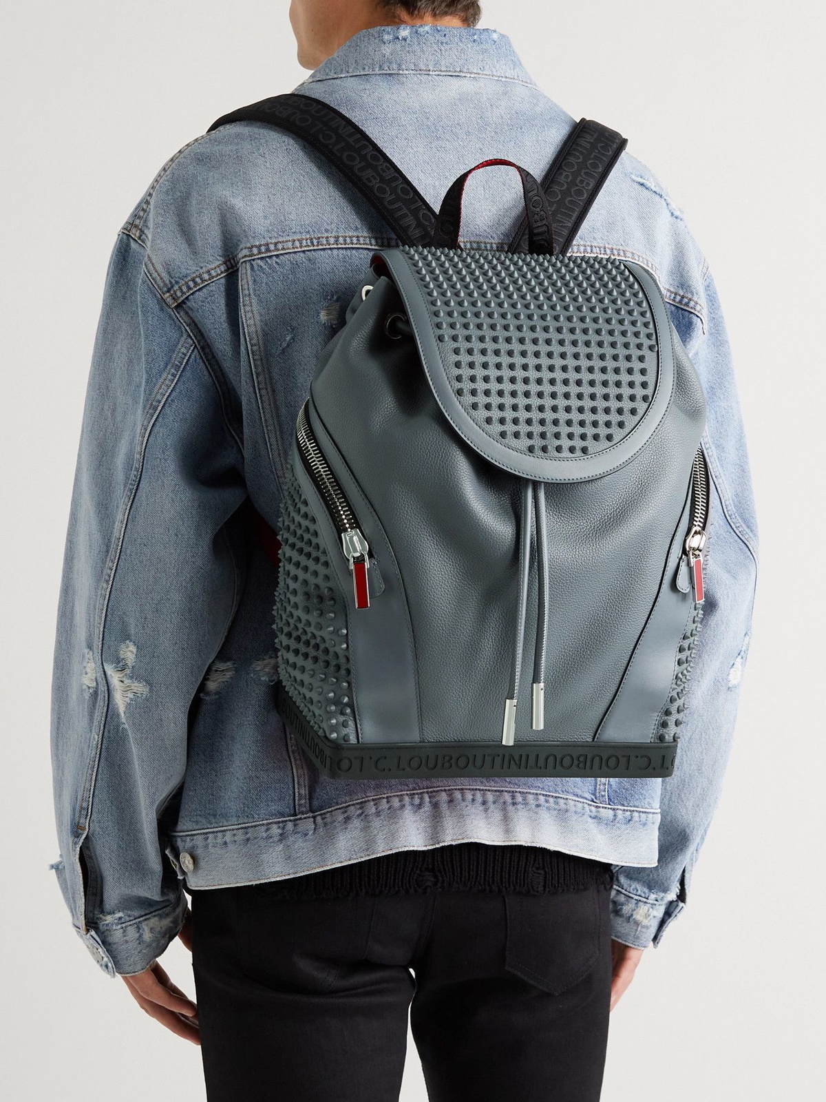 Backparis Spiked Rubber-Trimmed Full-Grain Leather Backpack