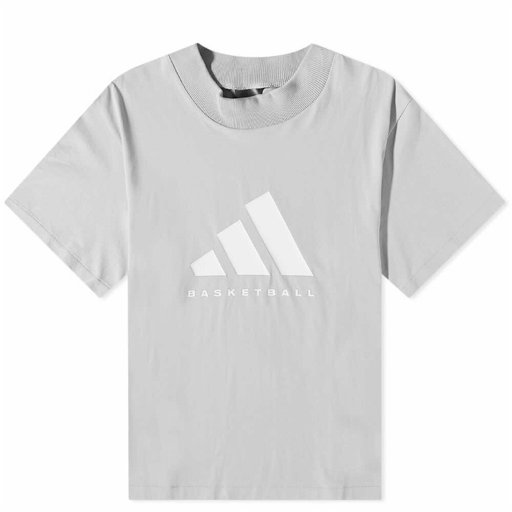 Photo: Adidas Men's Basketball Short Sleeve Logo T-Shirt in Metal Grey