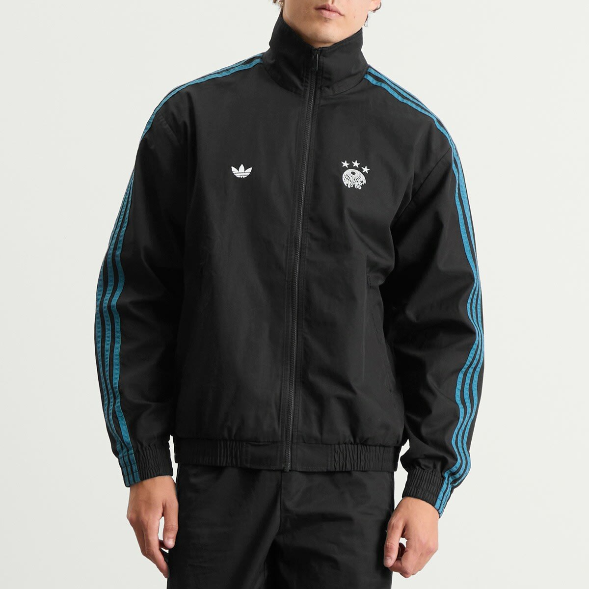 END. x adidas Track Top in Black/Real Teal
